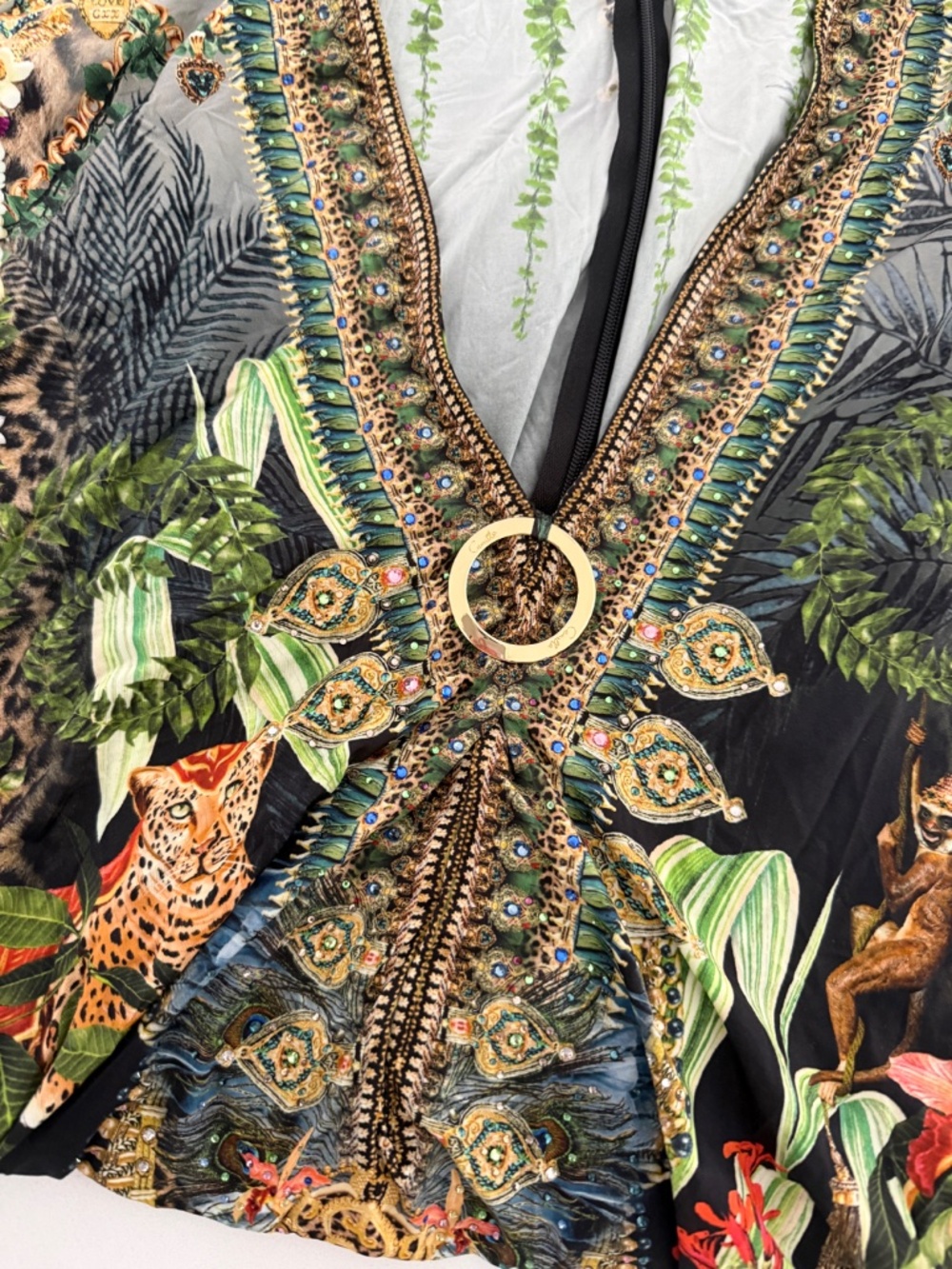Camilla Short Kaftan Multi Colored Tropical Animal Printed Cover Up Dress - Picture 9 of 9